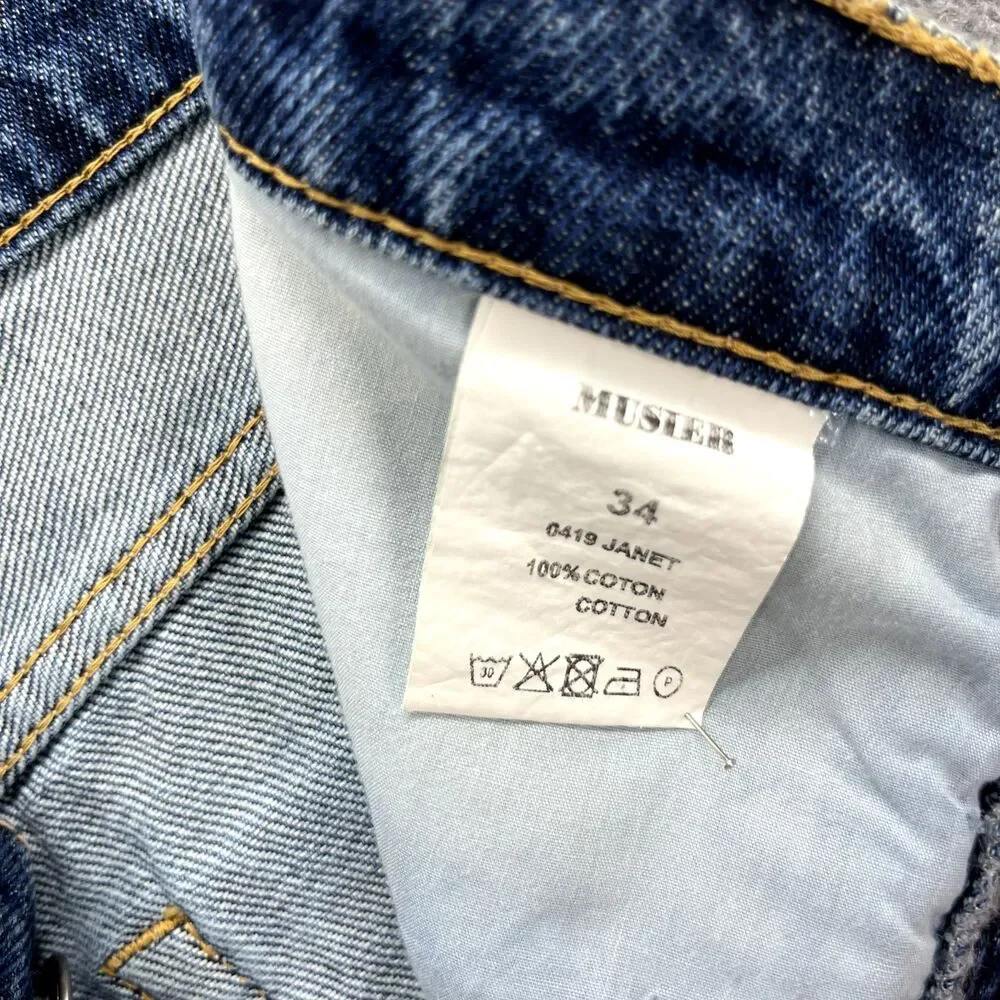 MUSIER Paris Jeans Shorts Womens 2 Blue High Rise Button fly Raw Hem Janet Denim